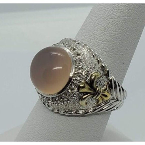925 STERLING SILVER ROSE QUARTZ & BERYL RING SIZE 8